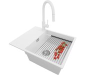 Primagran fregadero granito blanco 62x50cm, fregadero cocina 1 seno + sifón + accesorios, fregadero sobre encimera al mueble 50cm - san francisco