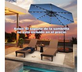 3m sombrilla de exterior rotación de 360° con 32 luces led fácil ajuste de inclinación manivela azul
