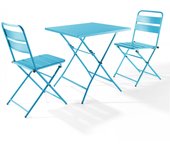 Mesa de jardín plegable y 2 sillas de acero azul, palavas - oviala