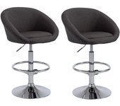 Conjunto de 2 taburetes de bar regulables en altura con reposapiés en tela gris oscuro tdb10055