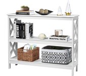 Consola de 3 pisos, mesa estrecha de pasillo, auxiliar, estable con barra de apoyo lateral en forma de x, estilo rústico, barnizada y fácil de limpiar