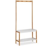 Perchero estante con zapatero con 4 ganchos 150 cm madera natural y blanco 13_0002296