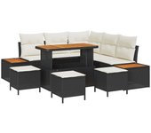 Conjunto de sofá de jardín de 9 piezas con cojines negro polirratán acacia, conjunto de comedor de jardín de 4 piezas con cojines negro polirratán aca
