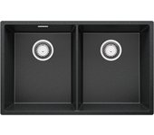 Primagran fregadero bajo encimera grafito 76x47cm, fregadero cocina 2 senos + sifón, fregadero granito al mueble 80cm - london twin