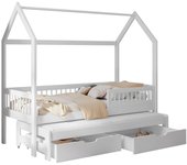 Cama henderson 166, individual con una cama supletoria-nido, blanco, 90x200, 90x190, madera, somieres, 97x206x190cm