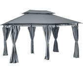 Cenador de jardín outsunny acero, poliéster gris 300x400x280 cm