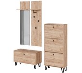 Vicco espejo de pared siri, roble dorado, juego con percheros de pared, banco y zapatero