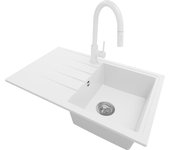 Primagran fregadero granito blanco 78x50cm, fregadero cocina 1 seno + grifo 40x22cm + sifón, fregadero sobre encimera al mueble 45cm - milano