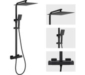 Columna de ducha termostática auralum max,columna ducha con mezclador/teleducha de 30 x 30 cm,altura del rociador ajustable entre 80 y 124 cm,negro