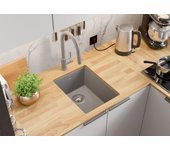 Primagran fregadero bajo encimera gris 36x47cm, fregadero cocina 1 seno + sifón, fregadero granito al mueble 40cm - london