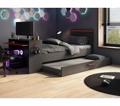 Cama nido gamer 2 x 90 x 200 - con escritorio - leds - antracita y rojo + somier - vouani