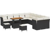 Vidaxl conjunto de sofá de jardín de 13 piezas con cojines negro poliratán acacia, vidaxl conjunto de comedor de jardín de 3 piezas con cojines negro