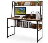 Mesa de trabajo para ordenador, con estantería y 3 compartimentos, escritorio con amplia superficie de trabajo y patas ajustables, 120x57x140