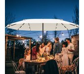 Sombrilla doble con led, 440 x 256 cm, sombrilla de jardín con manivela, sombrilla de terraza en color blanco crema para jardín y terraza.