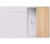 Primagran fregadero cocina todo blanco 78x50cm, fregadero granito 1 seno + sifón + accesorios, fregadero sobre encimera al mueble 45cm - copenhague