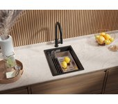 Primagran fregadero cocina grafito 36x47cm, fregadero granito 1 seno + sifón + accesorios, fregadero sobre encimera al mueble 40cm - prague slim