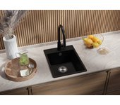 Primagran fregadero cocina negro metallic 38x50cm, fregadero granito 1 seno + sifón, fregadero sobre encimera al mueble 40cm - riga