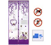 Persiana mosquitera para puerta (90 x 210 cm) - cortina magnética morada para balcón, jardín y sótano - antimosquitos y segura