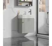 Mueble de baño suspendido de 46 cm con lavabo – diseño moderno, almacenaje optimizado, compacto e impermeable – gris