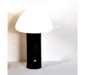 Lámpara de escritorio compacta, cálida lámpara de noche, creativa lámpara de noche con forma de hongo, recargable de 1800 mah, luz tricolor, negra.