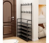 Perchero para zapatos y sombreros que ahorra espacio (negro), perchero, con cinco estantes y ocho ganchos, medidas 60l x 26w x 167h cm
