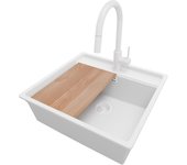 Primagran fregadero bajo encimera todo blanco 56x53cm, fregadero granito 1 seno + sifón + accesorios, fregadero cocina al mueble 60cm - bergen