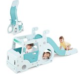 Tobogán infantil plegable 3 en 1 para interior y exterior, con diseño de cochecito de bebé y pasamanos elevados, con simulación de volante, para niños