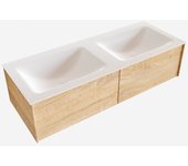 Mondiaz lush 120cm mueble de baño color washed oak con 2 cajones. con lavabo cloud doble 2 orificios color talc