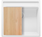Primagran fregadero de esquina todo blanco 56x53cm, fregadero granito 1 seno + sifón + accesorios, fregadero sobre encimera al mueble 60cm - bergen