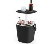Mesa nevera 3 en 1 de exterior 15l - tabla auxiliar con tapa retráctil, compartimento, abrebotellas y pinza hielo (negro)