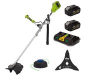 Desbrozadora sin cable 40v + 2 baterías litio 4ah ø de corte 250-350 mm cuchilla e hilo de nylon + cargador rápido vito ego li