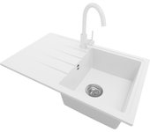 Primagran fregadero granito blanco 78x50cm, fregadero cocina 1 seno + grifo 32x20cm + sifón, fregadero sobre encimera al mueble 45cm - milano