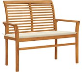 Banco de jardín muebles de terraza exterior con cojín color crema 112 cm madera maciza de teca 02_0011500