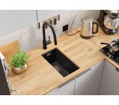 Primagran fregadero bajo encimera grafito 26x47cm, fregadero cocina 1 seno + sifón, fregadero granito al mueble 30cm - london