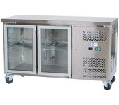 Cleiton® mesa fría refrigerada de 2 puertas de cristal de 136x60 cm refrigeración ventilada | bajo mostrador frigorífico acero inox de 228 l y 750 w