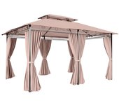 Cenador de jardín outsunny acero, poliéster caqui 300x400x280 cm