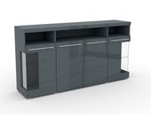 Buffet xl 180cm con 4 puertas color gris brillante colección bombay