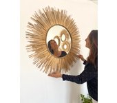 Espejo decorativo redondo de pared de cañas de bambú natural, cañizo y fibras naturales, decoración de hogar - mirror texas sauvage 90cm