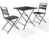 Mesa de jardín plegable y 2 sillas de acero gris, palavas - oviala