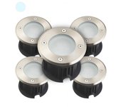 Pack de 5 soportes lugares recesables piso blanco del día 6500k 2w ac220-240v impermeable ip67 ronda - perforación 85mm diffuser