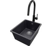 Primagran fregadero granito grafito 36x44cm, fregadero cocina 1 seno + sifón + accesorios, fregadero sobre encimera al mueble 40cm