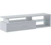Mueble de televisión gisella, aparador de salón, mueble bajo para tv, base de pared equipada, 160x38h41 cm, blanco y blanco brillante