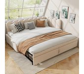 Cama nido 90/180 x 200 cm con cabecero, sofá cama - terciopelo - somier - beige (sin colchón)