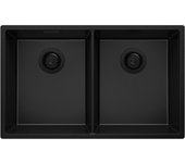 Primagran fregadero bajo encimera todo negro 76x47cm, fregadero cocina 2 senos + sifón, fregadero granito al mueble 80cm - london twin