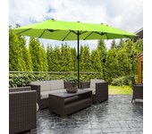 Sombrilla de jardín 460 x 270 cm ovalada con manivela, sombrilla doble en color verde para terraza y jardín
