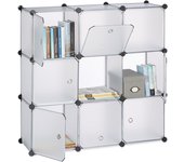 Relaxdays estantería modular con puertas, plástico, transparente, 95x95x32 cm