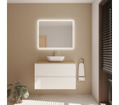 Conjunto de baño ares | mueble suspendido | 90 cm blanco | dos cajones | lavabo blanco brillo | mueble montado| plusbaño