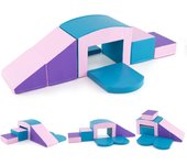 Bloques de escalada de espuma para niños, juego de actividades de escalada y gateo de 6 piezas multicolor con túnel, tobogán, escaleras y rampa,