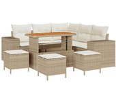 Vidaxl conjunto de sofás de jardín de 9 piezas con cojines beige ratán de polietileno acacia, vidaxl conjunto de comedor de jardín de 4 piezas con coj