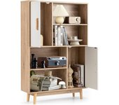 Librería de madera, armario auxiliar con 2 puertas y protección antivuelco y cierre magnético, para estudio, salón, dormitorio, oficina, blanco